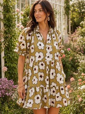 CROSBY by Mollie Burch Isabelle Tiered Cotton Mini Dress in Meadow Size XS
